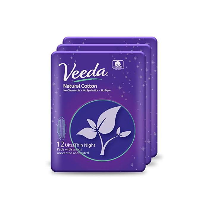 Veeda Ultra Thin Super Absorbent Night Pads Are Always Chlorine, Dye and Fragrance Free, Natural Cotton Sanitary Napkins…
