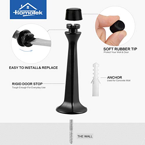 HOMOTEK 8 Pack Heavy Duty Solid Rigid Door Stop with Soft Rubber Tip, Zinc Die Cast Door Stopper