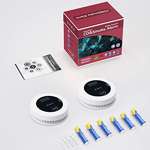 PETRICOR Smoke and Carbon Monoxide Alarm Detector with Photoelectric Sensor, LCD Display, Battery Operated. Home Fire & CO Alarms Detector (Not Hardwired) 2 Packs.