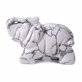 Carved Natural White Howlite Gemstone Elephant Healing Guardian Statue Figurine Crafts 2 inch