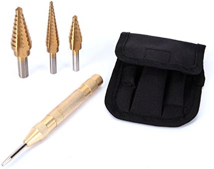 Sunoom Titanium Step Drill,3-Piece Set, Automatic Center Punch