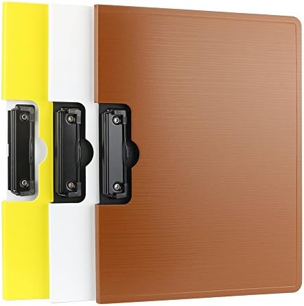 Shuter 3 Pack Low Profile Clipboard File Folder A4 Size Business Office Memo Padfolio Pack (Yellow+White+Brown)