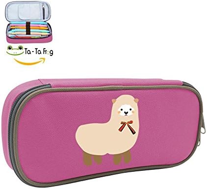 TA-TA FROG Alpaca Boy's&Girl's Canvas Big Capacity High School Student's Pencil Case (Pink)