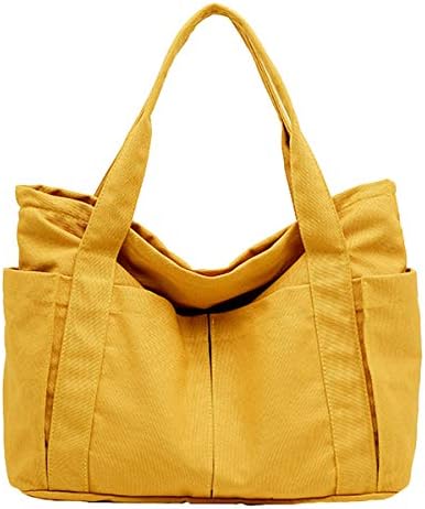 pielu トートバッグ キャンバス ポケット付き シンプル Lサイズ