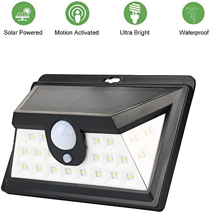 Komire Motion Sensor LED Solar Lights Outdoor, Ultra Bright 24 LEDs and 3 LEDs Wrap Around Per Side, Wide Illuminating Area Wireless Waterproof Outdoor Security Light for Garden Back Yard Aisle Patio
