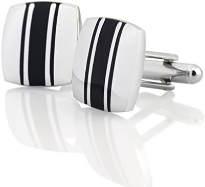 Insten Silver Cufflinks with 3 Black Stripes