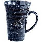 Colias Wing 14 OZ Dragonfly Pattern Design Ceramic Tea Cup Coffee Espresso Mug Travel Mug-Dark Blue