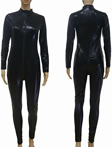 Nightclub Stage Performance Bright High Elastic Full Coating, Zipper Crotch Collar Collar Sexy Underwear Tights,Black,XL