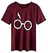 UR Ladies Women Harry Potter Glasses Cute Print Short Sleeve Crew Neck T-Shirts Wine Red S