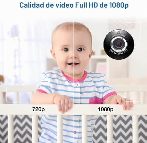 RM7764HD monitor de bebé com acesso remoto WiFi 1080p, panorâmica e inclinação de 360°, ecrã HD 720p 7", visão noturna HD, sons relaxantes, conversa bidirecional