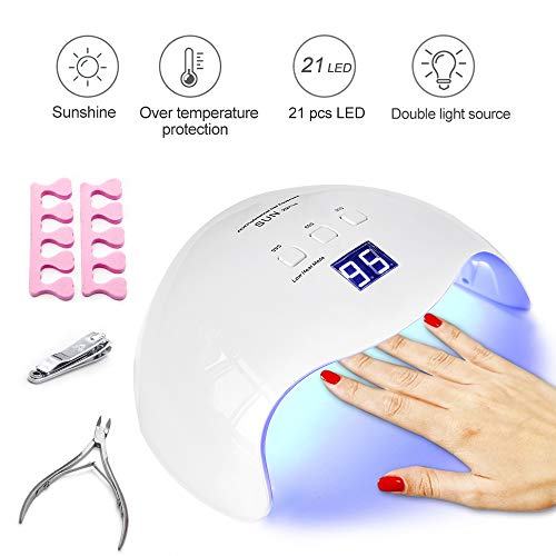 Nail Starter Kit with UV Nail Lamp,48W LED Nail Dryer Curing Lamp with Timer/LCD Display/Sensor for Gel Nail Polish,Nail Art Manicure Tool Set Nail File Buffer,Stainless Steel Cuticle Nipper