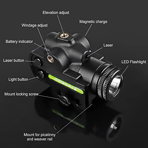 Urstac Laser Sight for Pistol,550 Lumens Gun Laser Light Combo, LED Tactical Flashlight Laser, 5 Modes Airsoft Gun Light Laser Combo,Pistol Green Laser Sight for Outdoor Hunting Defense Training