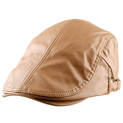 Samtree Men s PU Leather Newsboy Cap,Classic Gatsby Ivy Flat Golf Driving Hat(01-Light Brown)
