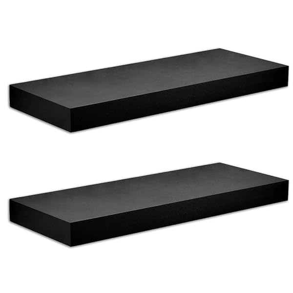 WELLAND SET OF 2 FLOATING SHELVES WALL MOUNTED SHELF, FOR HOME DECOR WITH 8″ DEEP (BLACK, 24 INCH)
