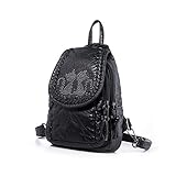 Katloo Womens Washed Leather 4-way Convertible Tear Drop Small Backpack Shoulder Chest Bag Sling Purse (Black)