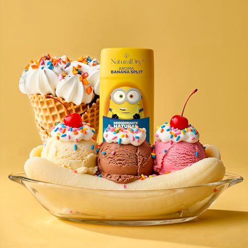 NaturalDry - Desodorante Para Niños y Teens Natural Infantil Minions 50g | Sin Aluminio ni Parabenos | 24hrs Protección | Para Niños y Adolescentes Piel Sensible (2 x Banana Split)