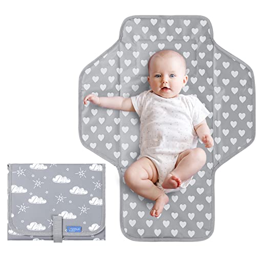 Baby Portable Changing Pad Travel Waterproof Compact Diaper Changing Mat  with Built-in Pillow Lightweight Foldable Changing Station for Newborn 