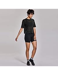 CRZ YOGA Women's Mesh Short Sleeve Moisture Wicking See Through Bonded Hem Cropped Sport Shirts