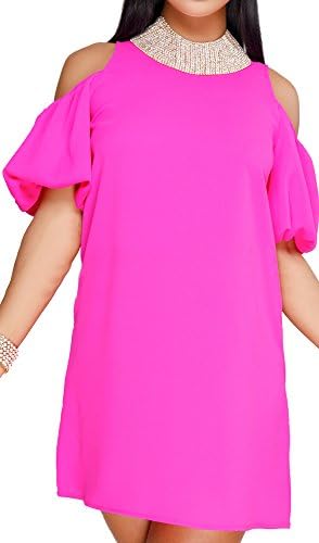 HannahZone Women's Summer Casual Plain Short Wrinkled Sleeve Simple T-Shirt Loose Midi Dress,XX-Large,Pink