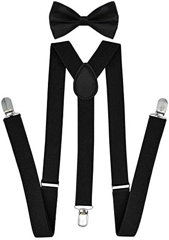 Jiaqee Suspenders Bow Ties Set 1" Wide Elastic Band Y Back Suspender 3 Clips for Men 10 Colors