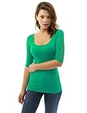 PattyBoutik Women's Crochet Lace Inset Elbow Sleeve Blouse (Green L)