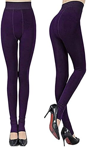 Women Opaque Full Length Fleece Footless Thermal Dance Tights Winter Footed Thick Leggings Warm Stockings Convertible Tights (Purple)