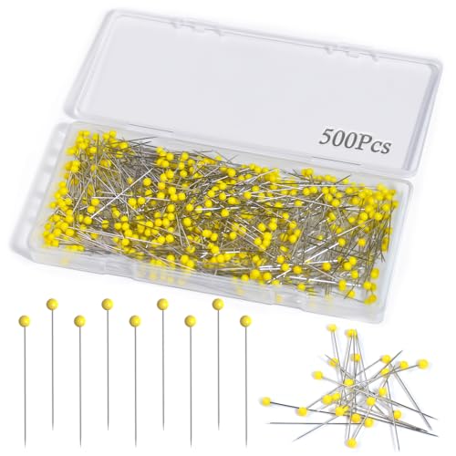500 PCS Quilting Pins, 1.75 Inch Straight Pins with Yellow Glass Ball Head, Stainless Steel Dressmaker Pins for Sewing, Fabric, Crafts, Jewelry Making, DIY Projects