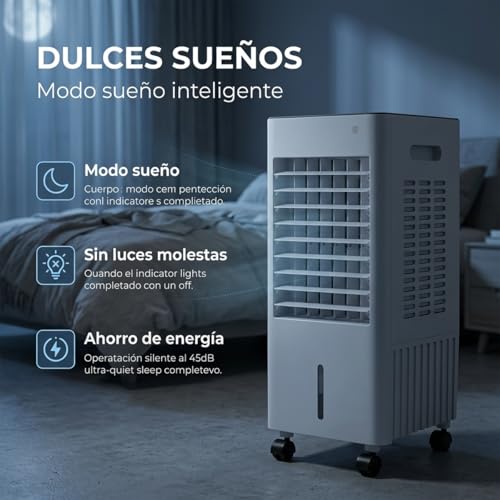 NOMEY 4 En 1 Enfriador de Aire Portatil, 13L Tanque Aire Acondicionado Portatil, 4 Modos 3 Velocidades, Apagado Automático, Temporizador de 7.5h, 20H de Enfriamiento, Ideal Para Dormitorios, Oficinas