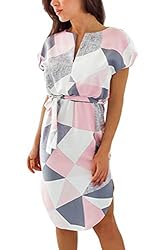 ECOWISH Womens Dresses Summer Casual V-Neck Floral