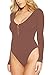 Meyeeka Women's Scoop Neck Zipper Long Sleeve Bodysuit Stretchy Romper Jumpsuit