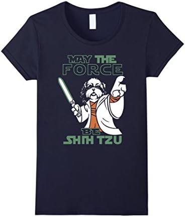 Womens may the force be shih tzu tshirt Medium Navy