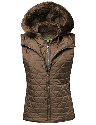 Quilted Mediumweight Vest With Detachable Hood Mocha L Size