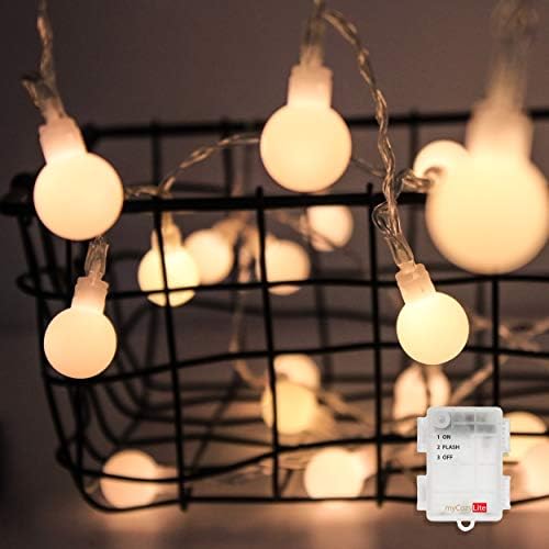 myCozyLite LED Globe String Lights, Battery Operated, 50 LED Globe, Decorative Warm White String Lights Wedding Party, Holiday, Patio, Garden, Room, Flash Function