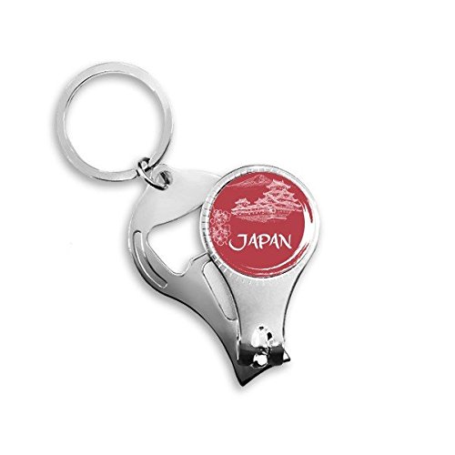 Japan Culture National Flag Red White Temple Sakura Fuji Hand-decorated Brush Painting Illustration Pattern Metal Key Chain Ring Multi-function Nail Clippers Bottle Opener Car Keychain Best Charm Gift
