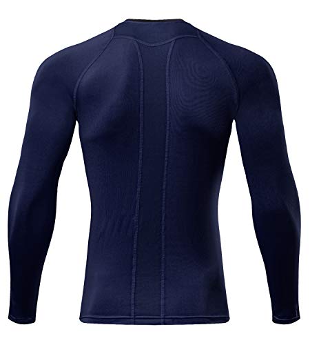 Lavento Men's Compression Shirts Crewneck Long-Sleeve Dri Fit Workout Shirts (3 Pack-Black/White/Navy Blue,XX-Large) - Thumbnail 5