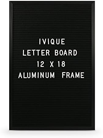 Felt Letter Board 12x18 with Black Aluminum Frame by Ivique 340 Changeable Characters Numbers Letters and Emojis Canvas Bag and Mounting Hooks for Wall Mount Included