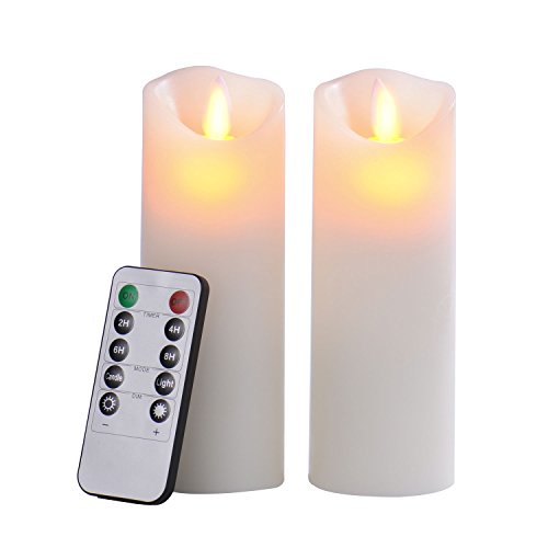 Pandaing Set of 2 Ivory Flameless Candles Battery Operated LED Real Wax