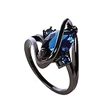 Zealmer Black Gold Plated Marquise Cut Cubic Zirconia CZ Engagement Bridal Ring 10 Blue