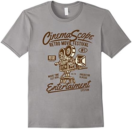 Mens Vintage Classic Video Camera Design Graphic T Shirt Medium Slate