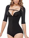 Burvogue Women's Arm Compression Bodysuit Butt Lift Body Shaper (Medium, Black)