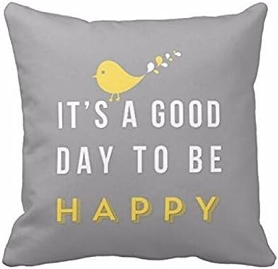 Yuelove Square Bright Pillow Case Yellow Bird Printing Soft Sofa Waist Outdoor Funky Throw Cushion Cover Basic Floor Pillowcase Home Decor (It is a Good Day to be Happy, 45x45cm)