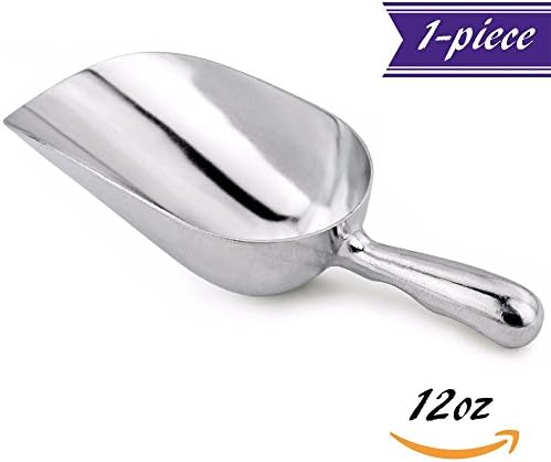 12 oz Aluminum Scoop with Contoured Handle, Small Utility Scoop by Tezzorio, One-Piece Aluminum Scoop for Dry Goods, Spices, Candies, Popcorn, Flour