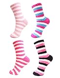 BambooMN - Super Soft Warm Microfiber Cozy Fuzzy Cozy Home Stripe Socks - 4 Pairs