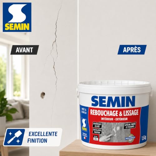 SEMIN 1.5kg Paste Filler - Special Holes, Cracks & Screw Holes - Indoor/Outdoor - Ready to Use - Excellent Finish - High Adhesion