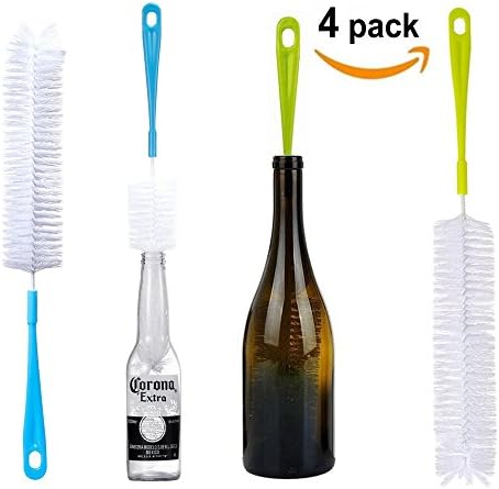 QYES Long Bottle Cleaning Brush 4-Pack 16 Inches Bottle Cleaner for Narrow Neck Beer, Wine, Kombucha, Thermos, Pitcher, Carafe, Brewing Bottle Cleaner