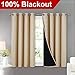 NICETOWN Bedroom Full Blackout Curtain Panels, Super Thick Insulated Window Covers, Complete Blackout Draperies with Black Liner for Short Window(Biscotti Beige, Set of 2 PCs, 52 by 63-inch)