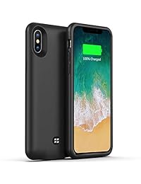 Estuche de batería para iPhone X   X, U good 4600mAh Estuche protector ultra delgado portátil Cargador de batería recargable extendida Estuche de cargador compatible con iPhone X   Xs (5.8 ''), Cable de soporte para auriculares   Negro