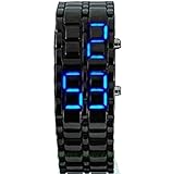 DHnewsun Metallic Black Lava Faceless Blue LED Volcanic Men Lady Bracelet Wrist Watch