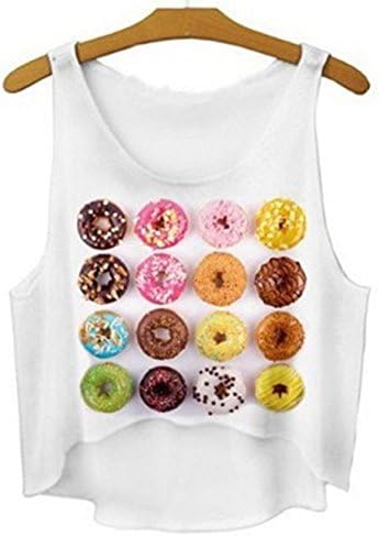 Women 3D Cute Emoji Crop Tops Shirts Top Tank Sleeveless Donut Sweet Doughnut
