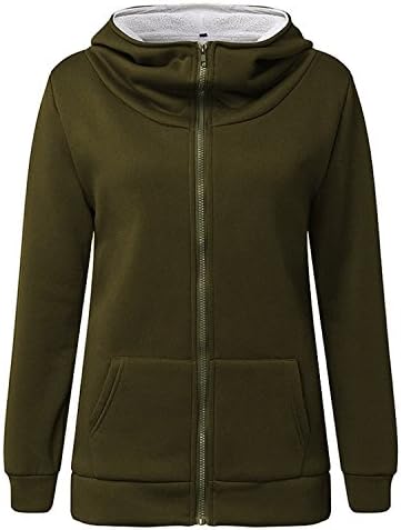 Renee Ander Simple Hooded Warm Coat Female Hoodies Fleece Pockets Jacket Outwears Sweatshirt Plus Size Army Green XXL